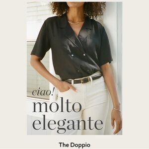 NWOT AYR The Doppio Black Double-Breasted Silk Top